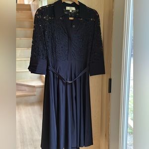 Retro navy dress with lace long sleeve top